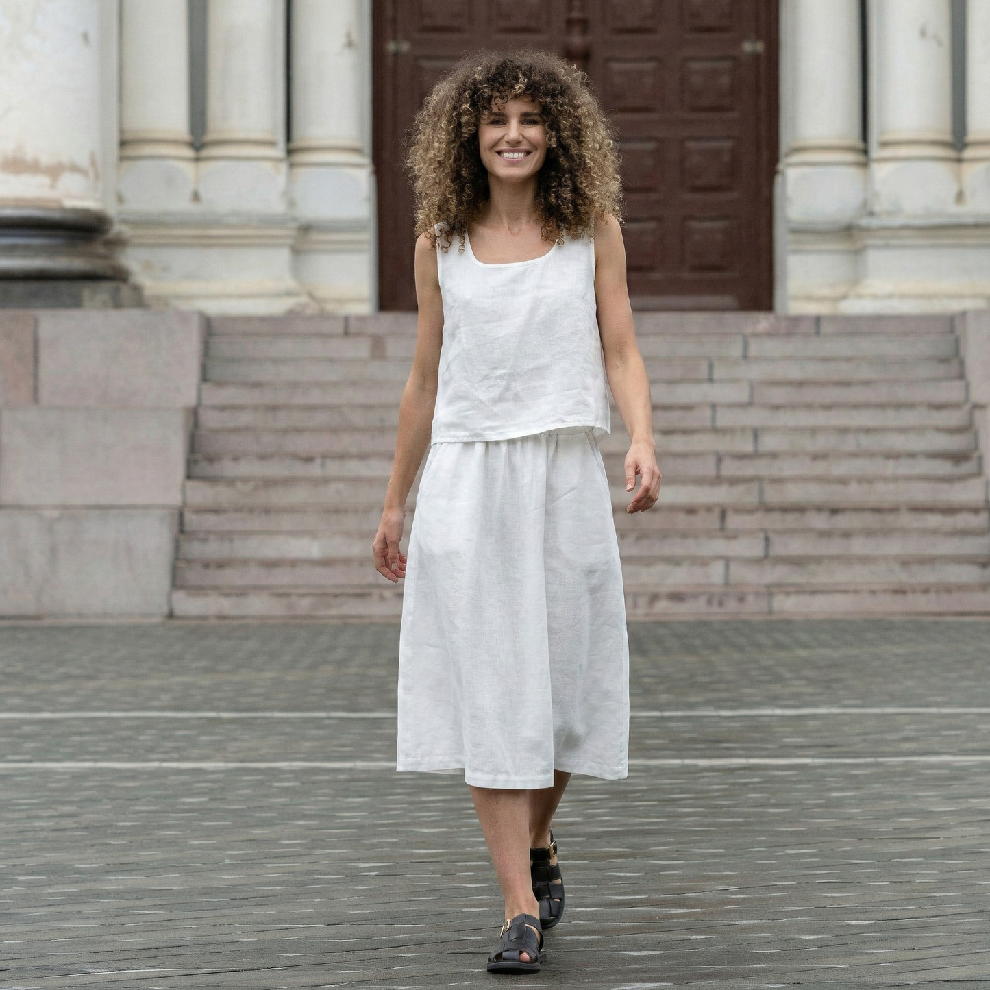 Linen Crop Top & Skirt 2-Piece