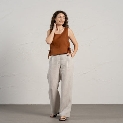 Linen Blouse with Side Ribbons Audrey