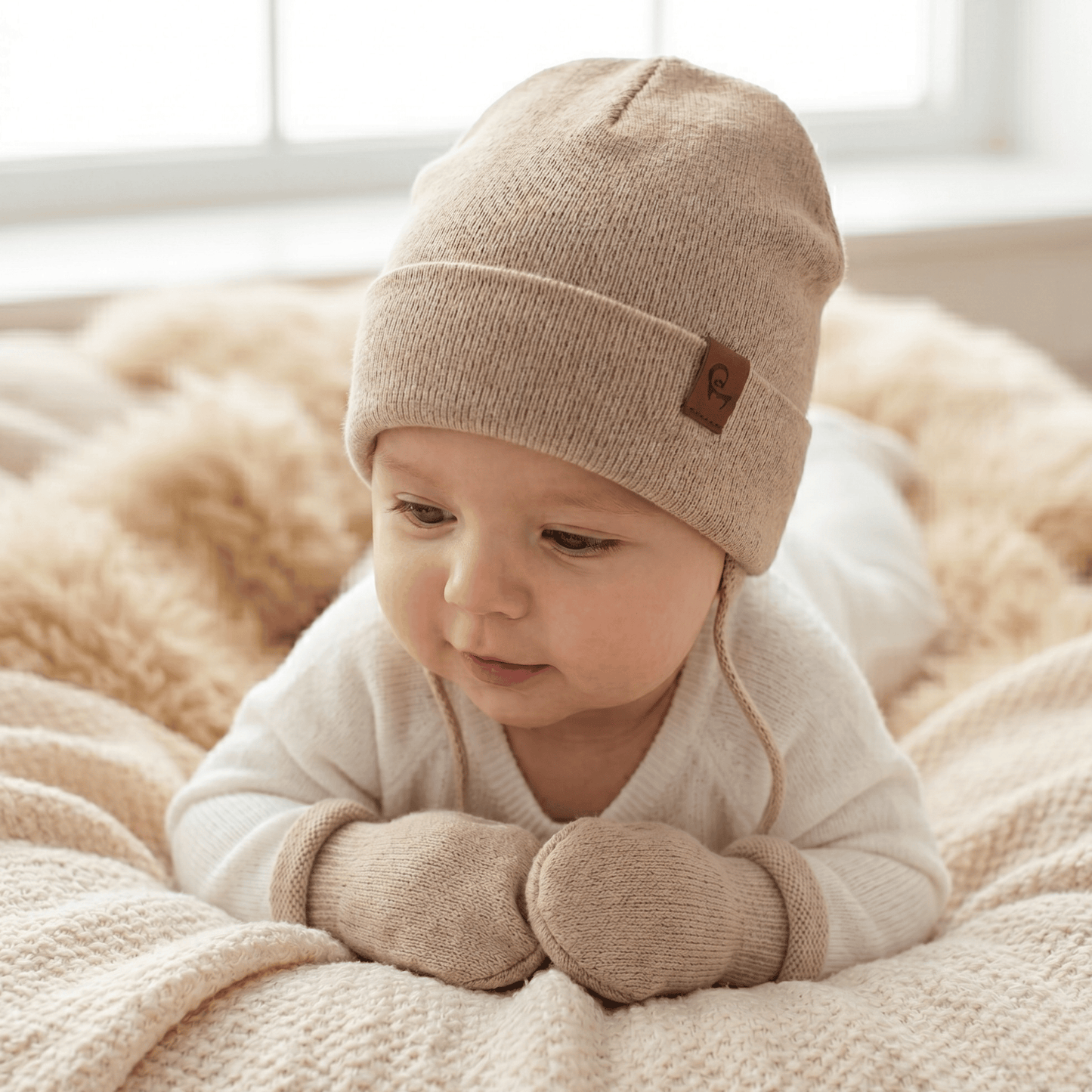 Baby Knit Beanie with Strings Cashmere Blend