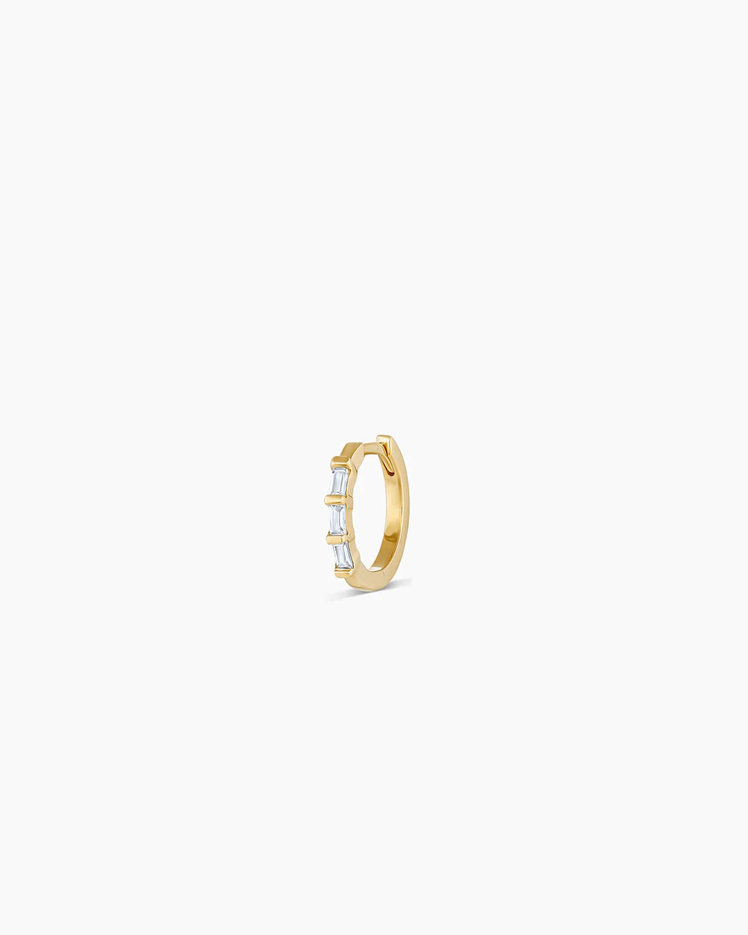 14K Gold Baguette White Sapphire Single Huggie