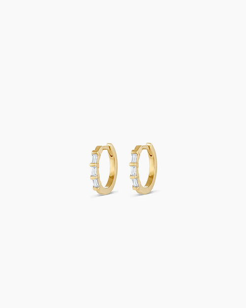 14K Gold Baguette White Sapphire Huggies