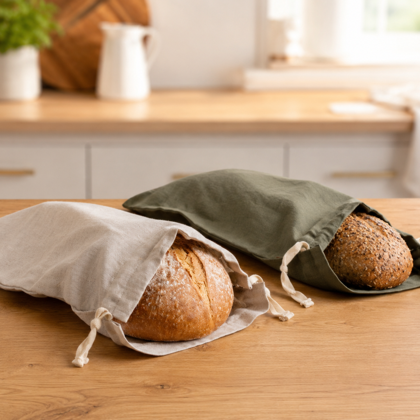 Natural 100% Linen Reusable Bread Bags 2-Pack