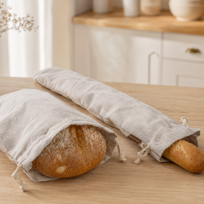 Natural 100% Linen Reusable Bread Bags 2-Pack