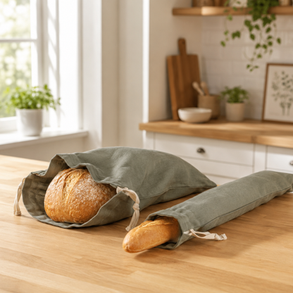 Natural 100% Linen Reusable Bread Bags 2-Pack