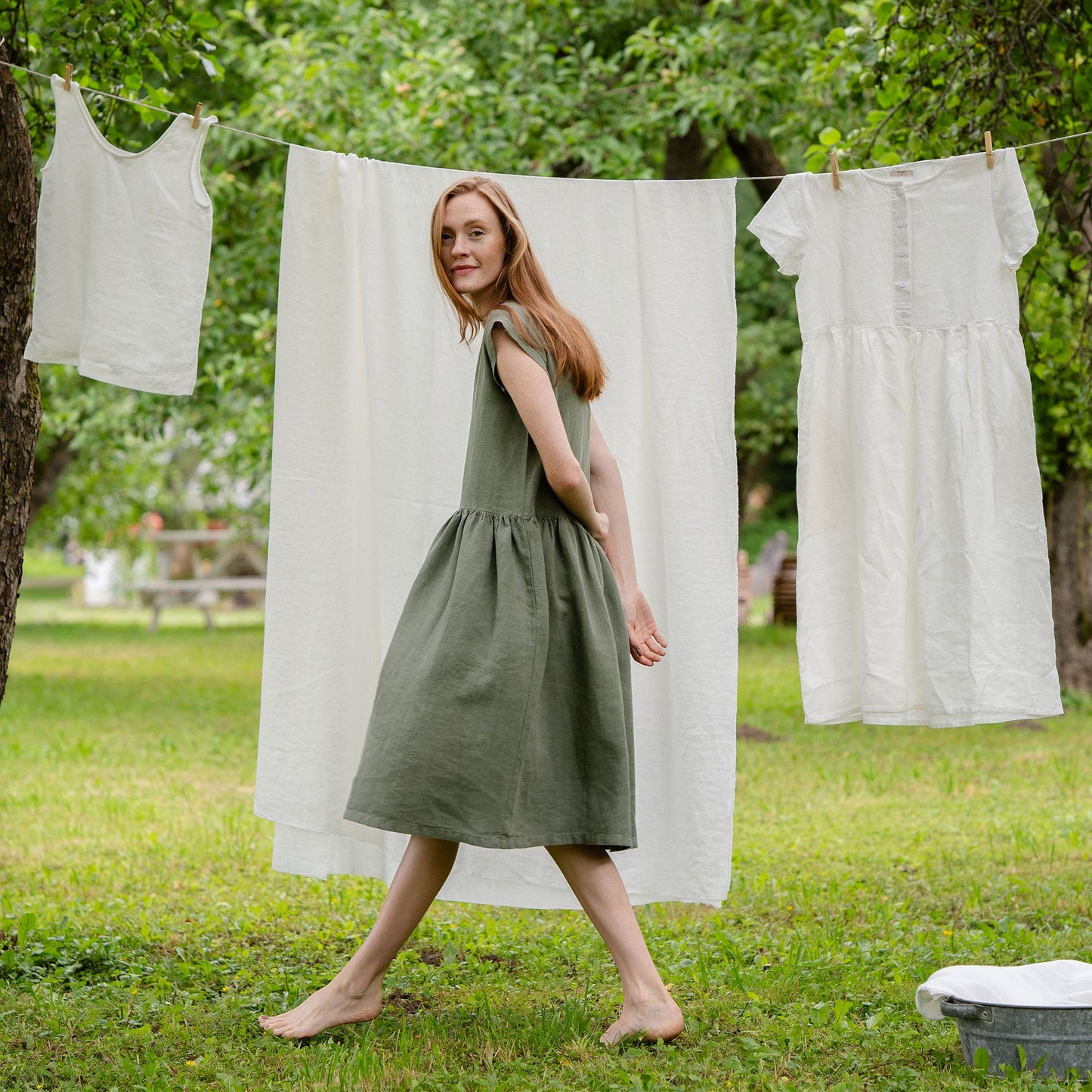 Smock Dress Cecilia Stone Green