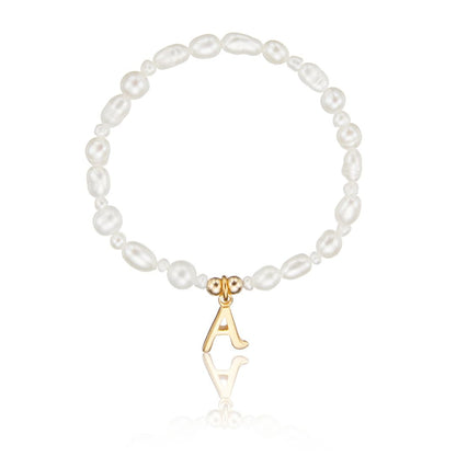 Gold Children's Pearl Initial Letter Bracelet