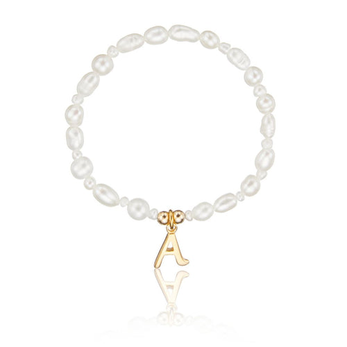 Gold Children's Pearl Initial Letter Bracelet
