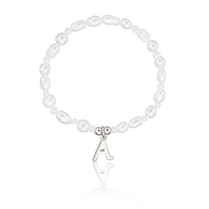 Silver Children's Pearl Initial Letter Bracelet