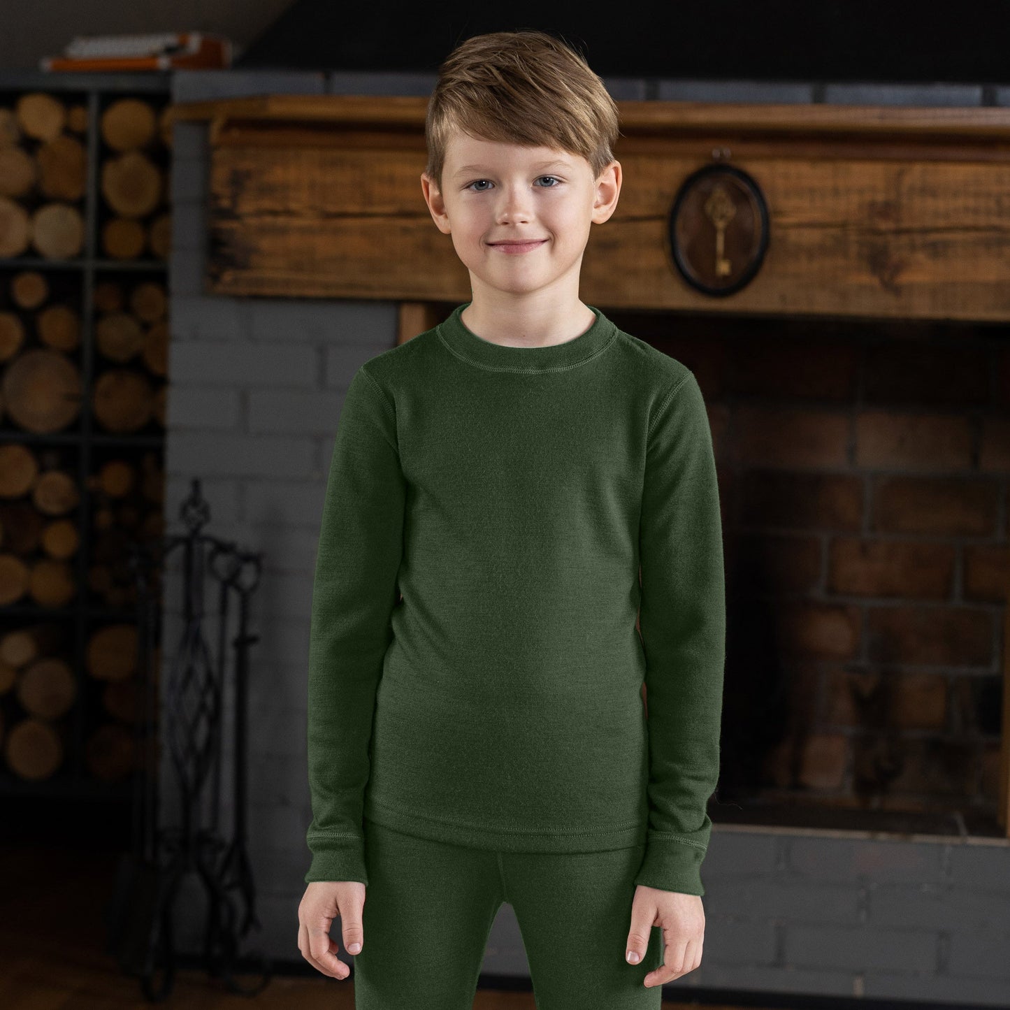 Kids' 250 Long Sleeve & Bottom 2-Piece Dark Green