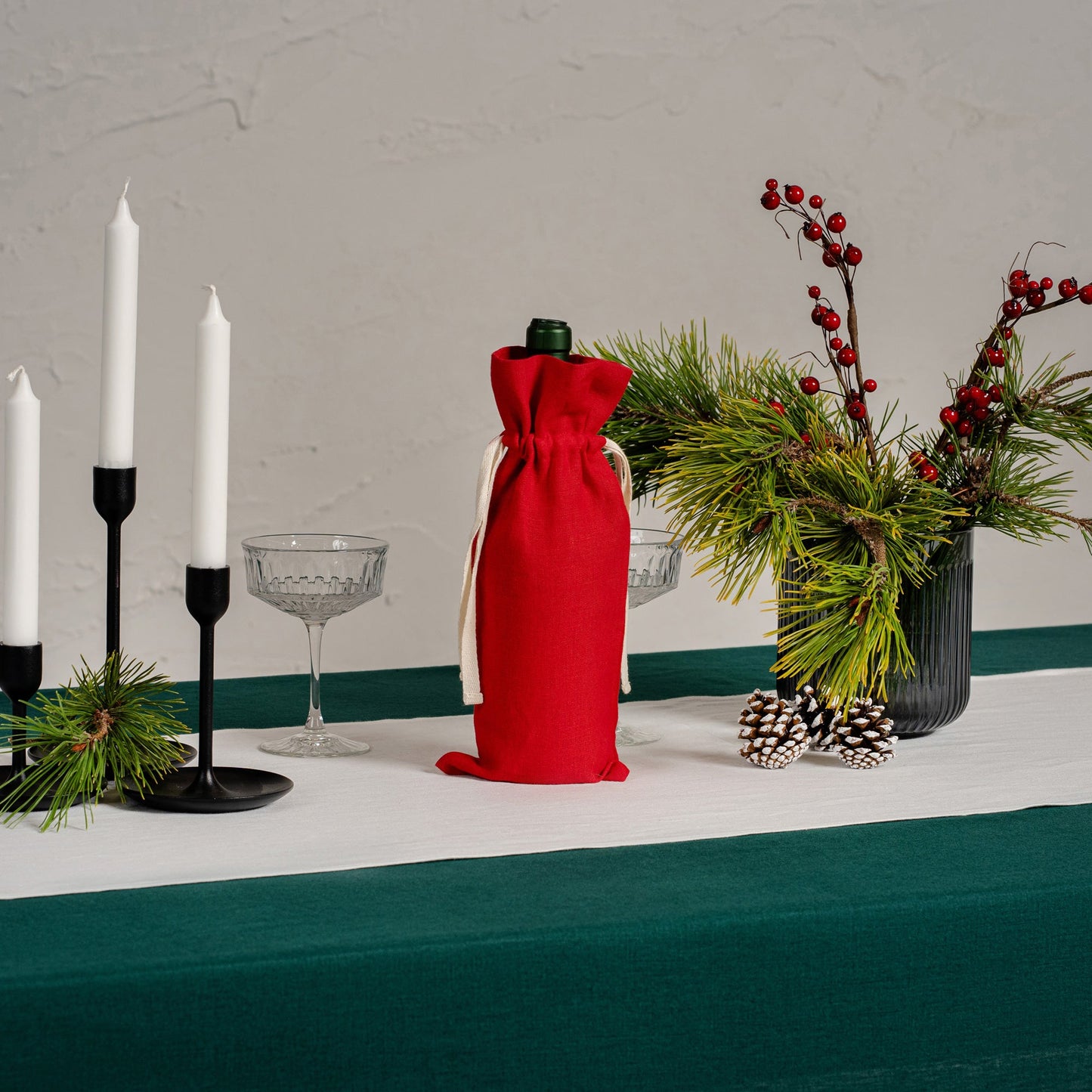 Linen Table Runner Dark Green