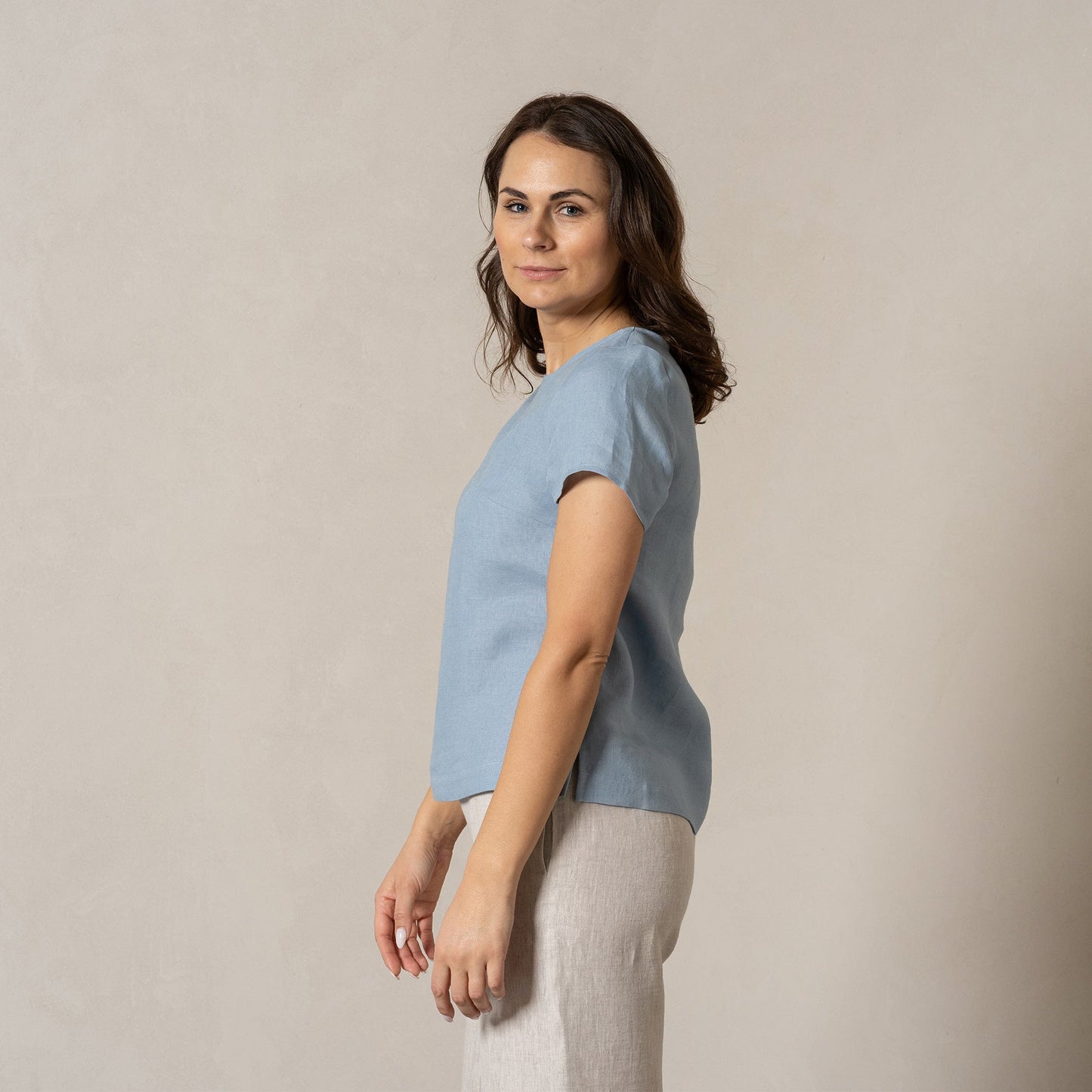 Linen T-Shirt Top Emma Cloudy Blue