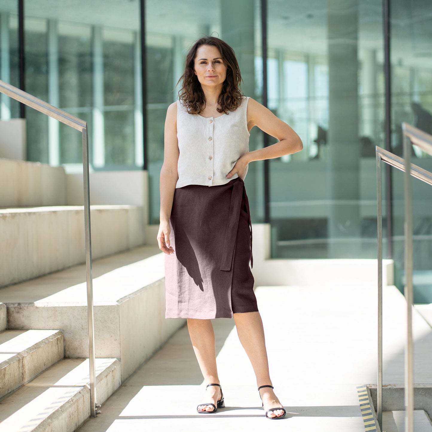 Linen Wrap Skirt With Pockets Everly