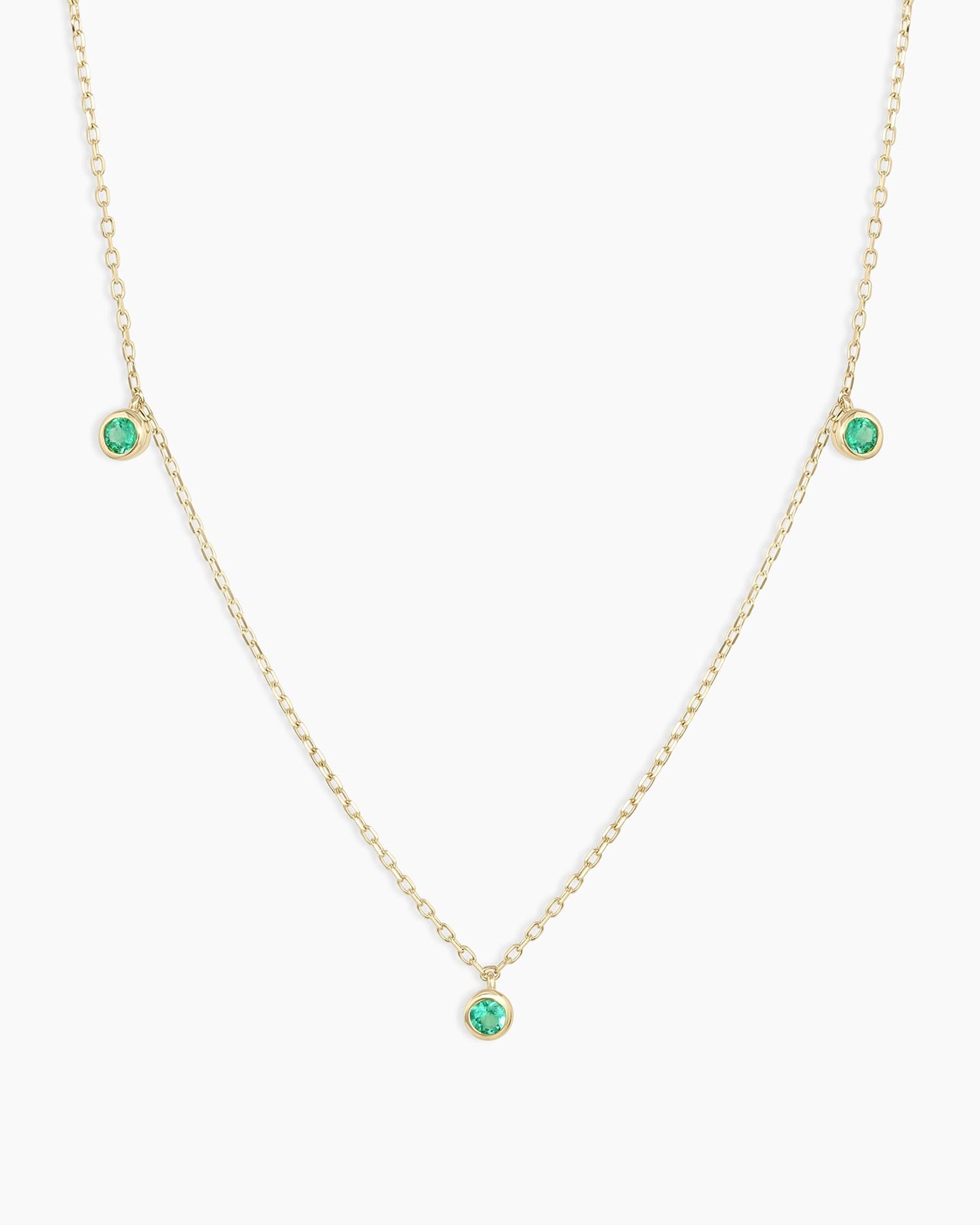 14K Gold Classic Emerald Trio Necklace