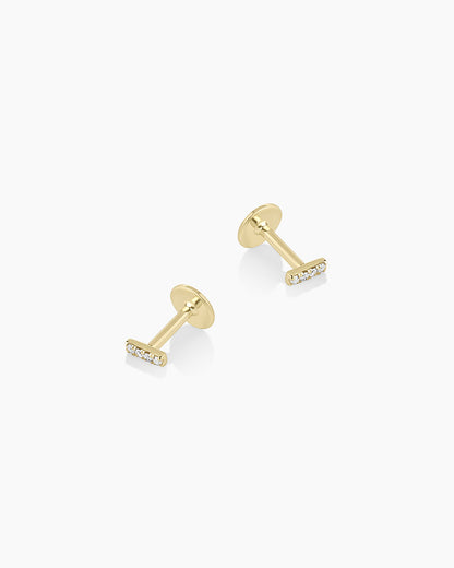 14K Diamond Pavé Bar Flat Back Studs