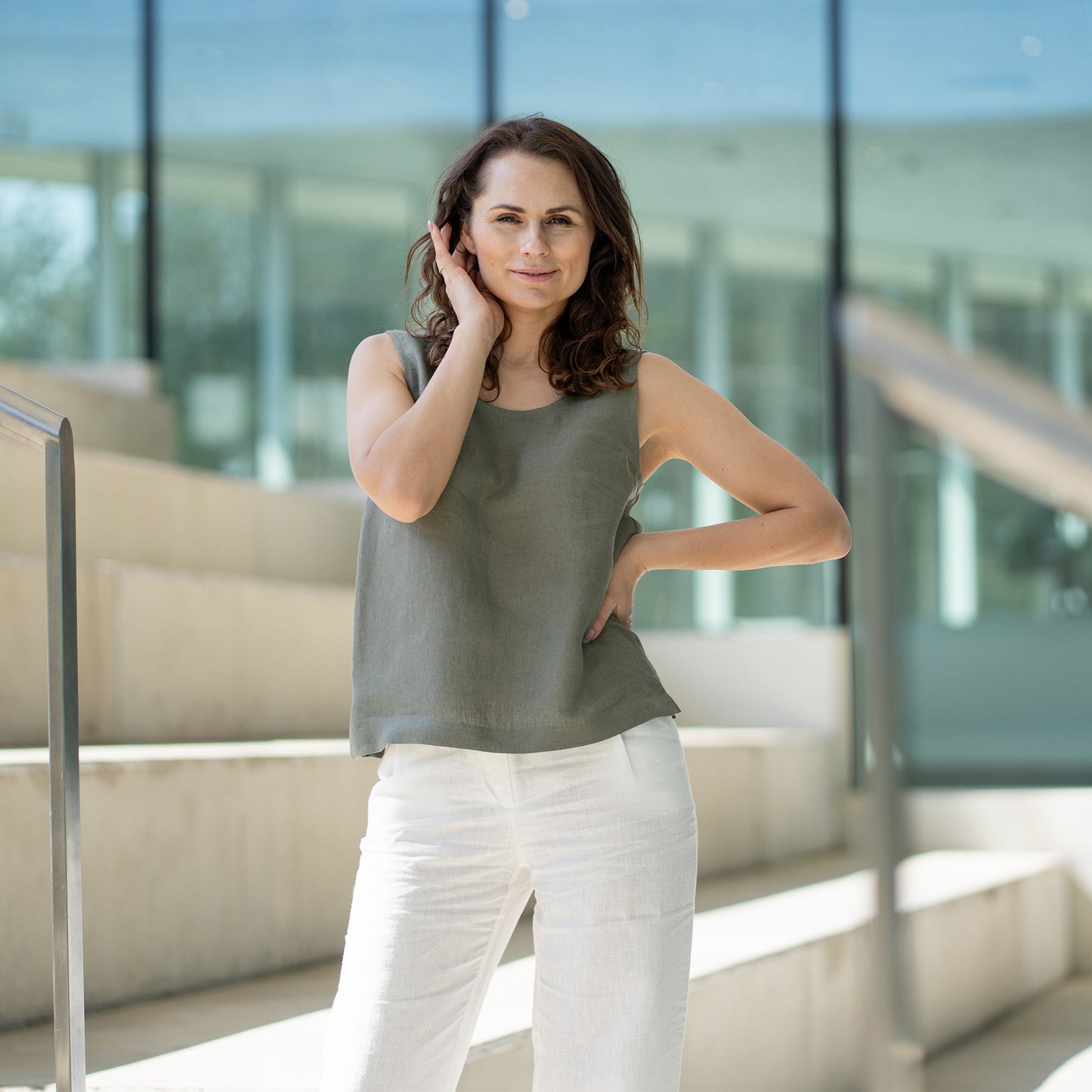 Linen Tank Top Hana Stone Green