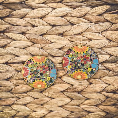 Fun Retro Flower Circle Earrings