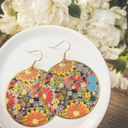 Fun Retro Flower Circle Earrings