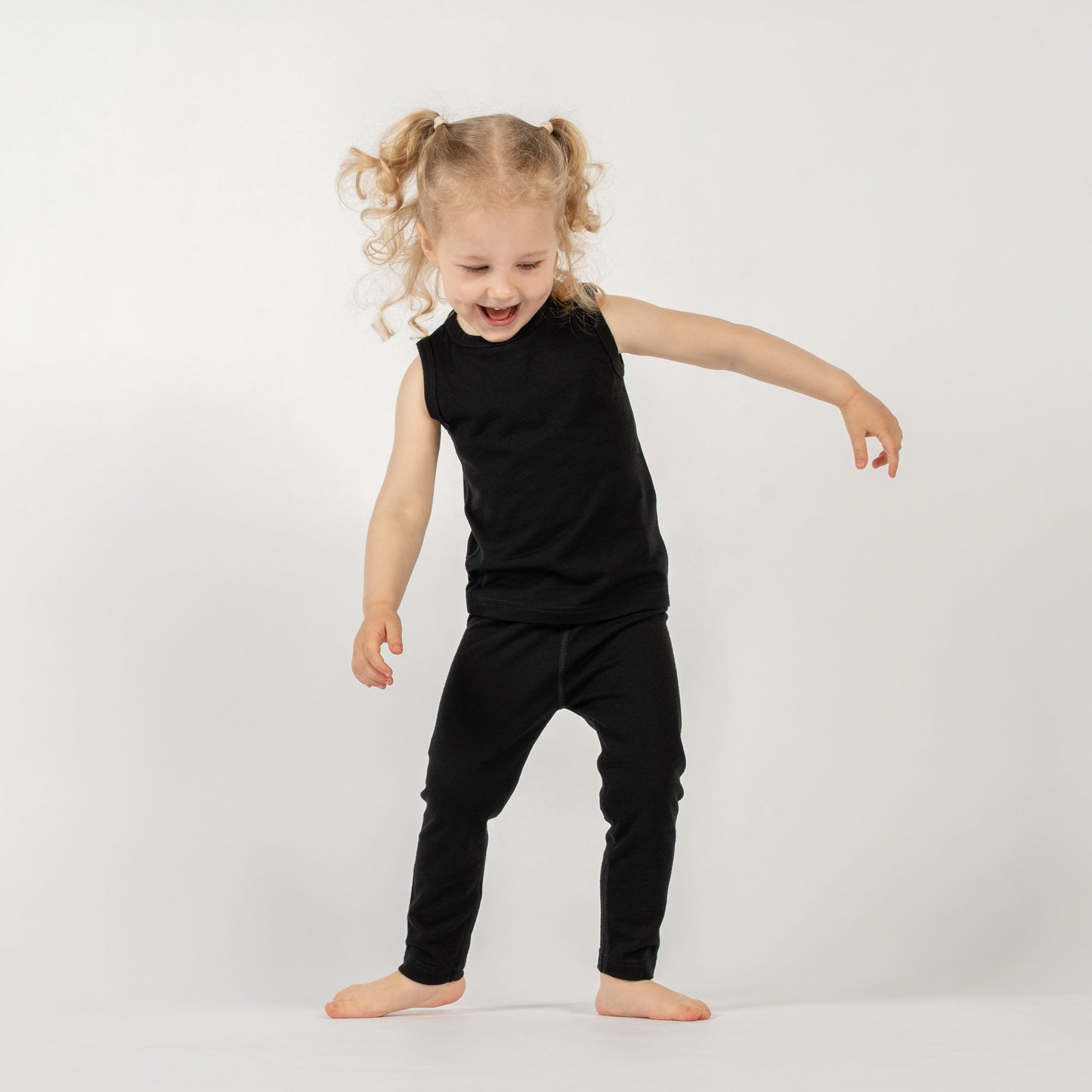 Kids' Merino Tank Top & Bottom 2-Piece Black