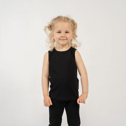 Kids' Merino Wool Singlet Tank Top Black