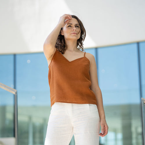 Linen Slip Top Kim Almond Brown