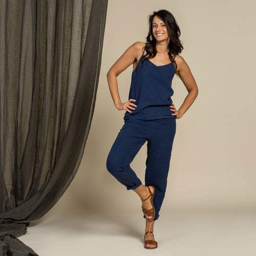 Linen Slip Top & Pants 2-Piece Storm Blue