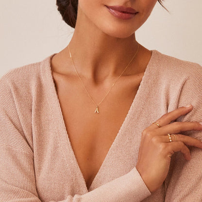 Solid Gold Curve Initial Letter Necklace