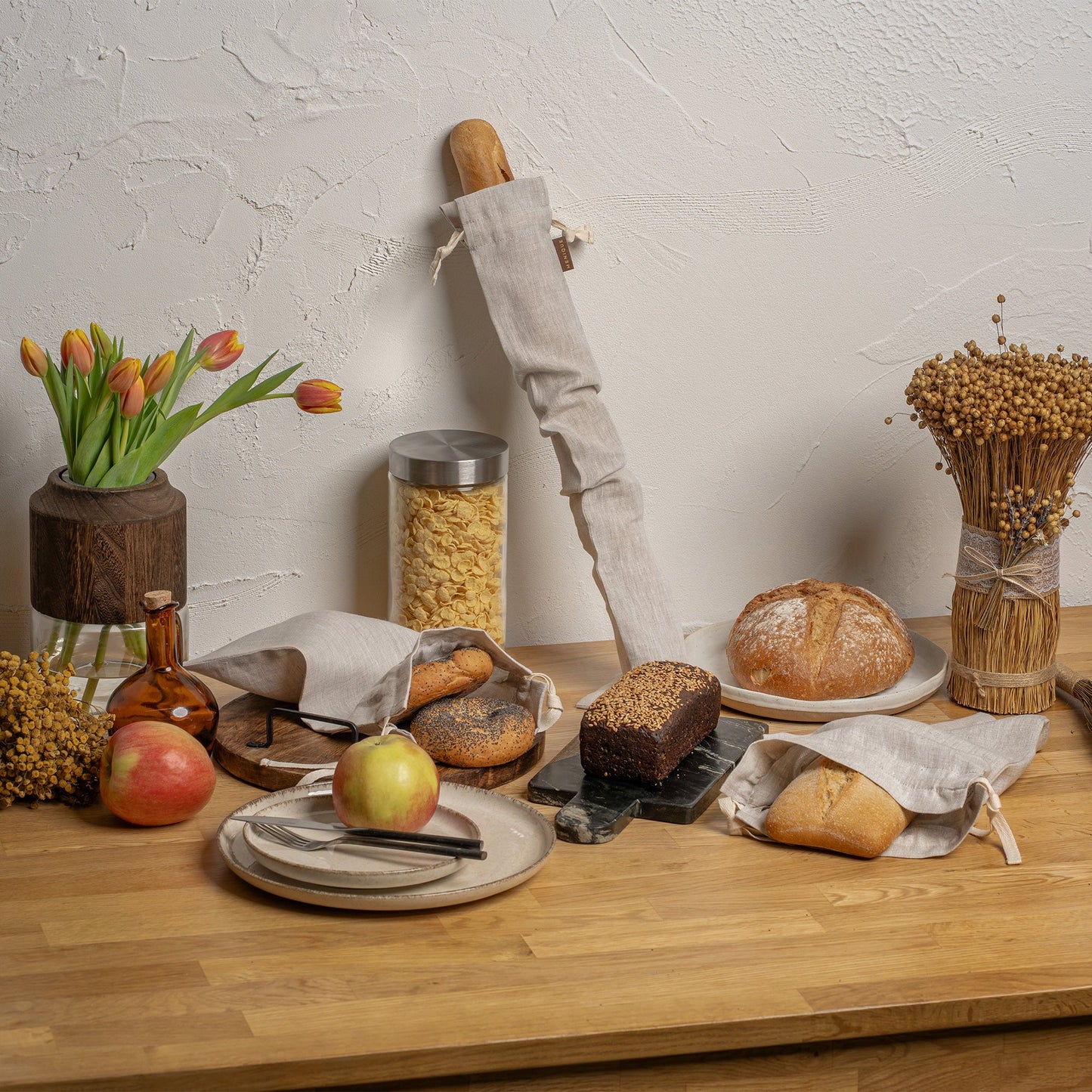 Drawstring Linen Bread Bag