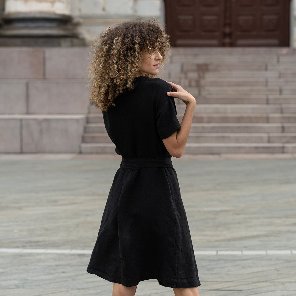 Linen Wrap Dress Eliana Pure Black