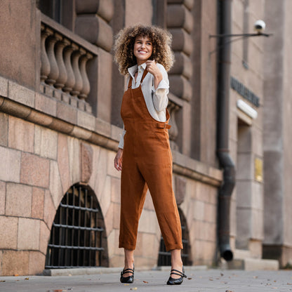 Linen Pinafore Jumpsuit Nicci Almond Brown