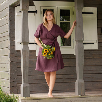 Linen Wrap Dress Eliana Shadow Purple