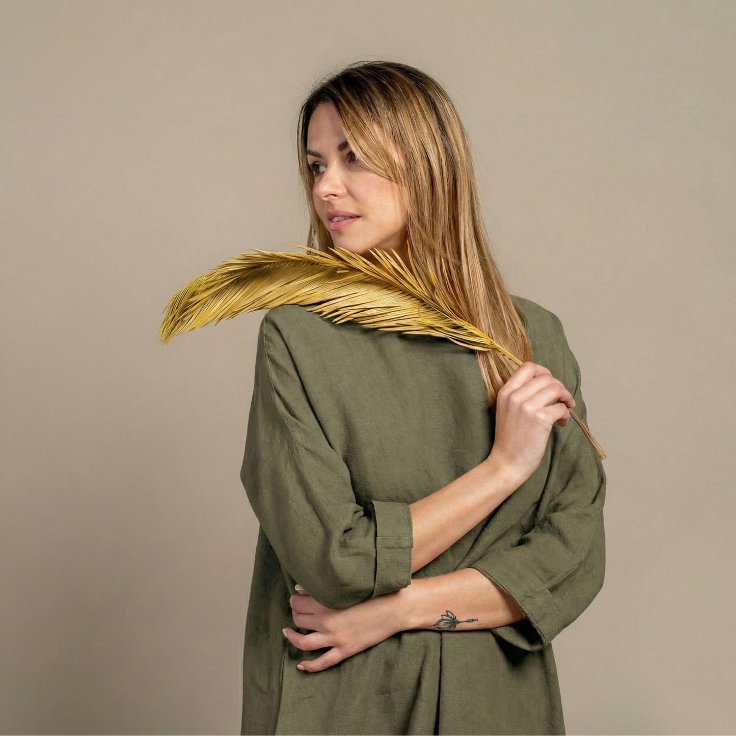 Linen Tunic Dress Selena Stone Green
