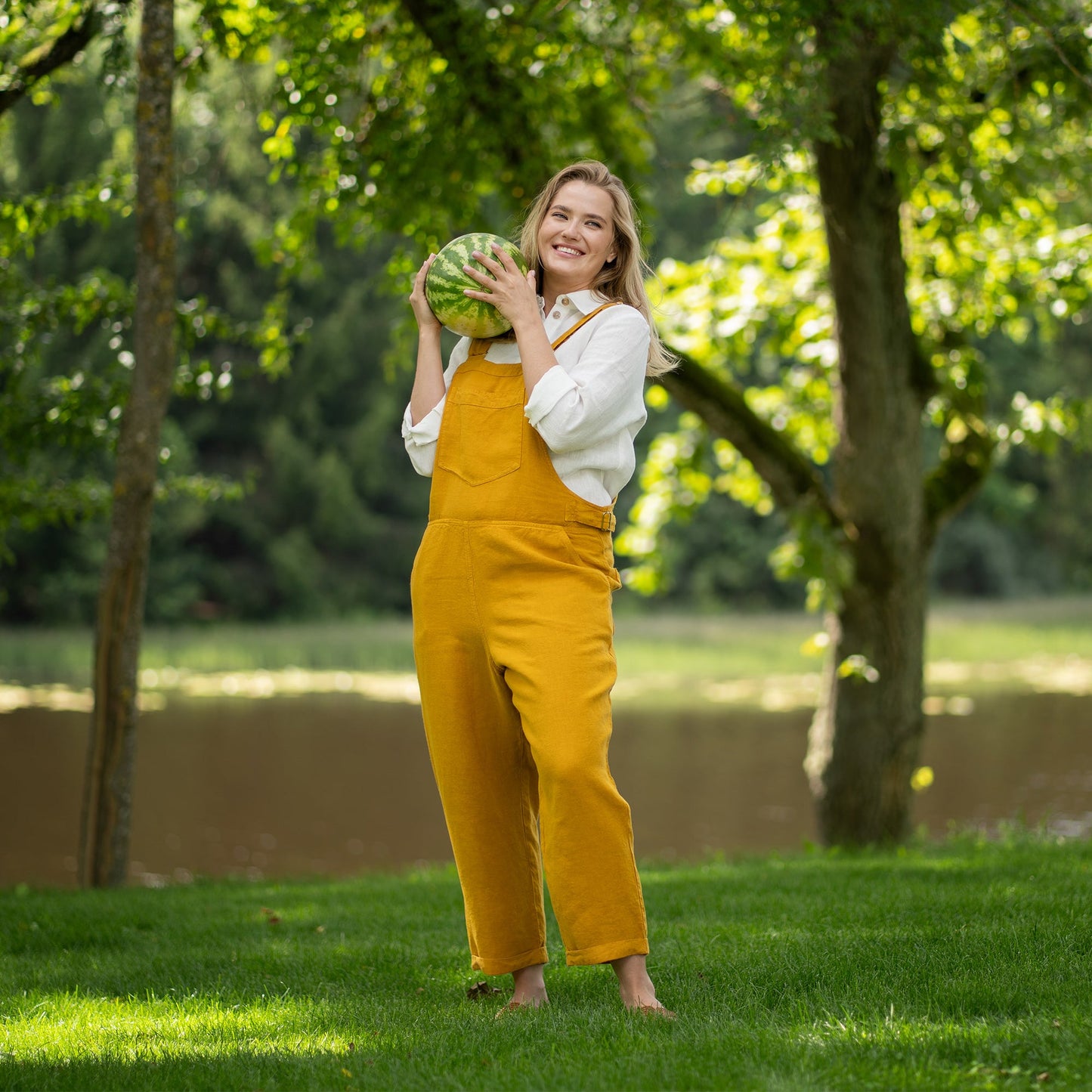 Linen Pinafore Jumpsuit Nicci Spicy Yellow