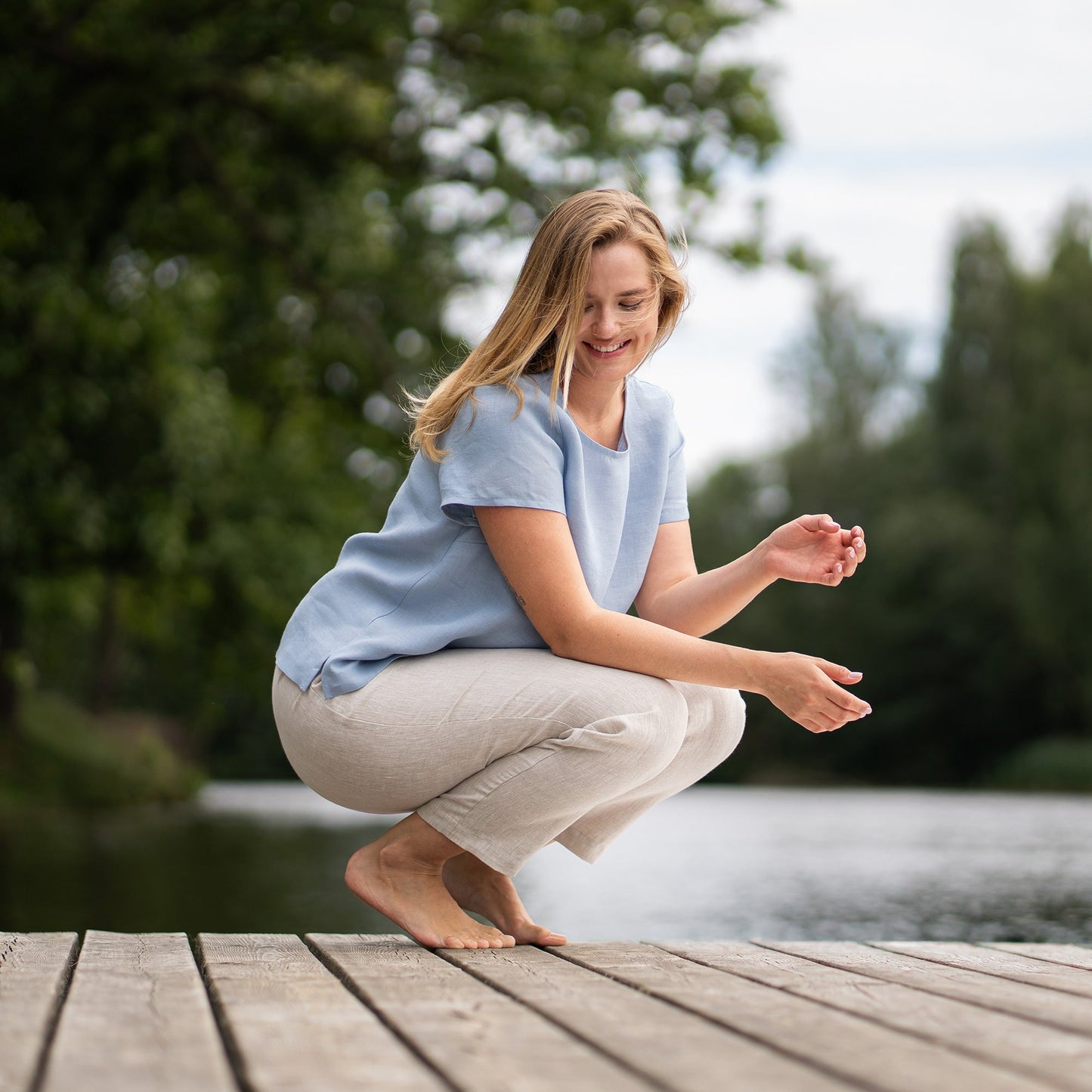 Linen T-Shirt Top Emma Cloudy Blue