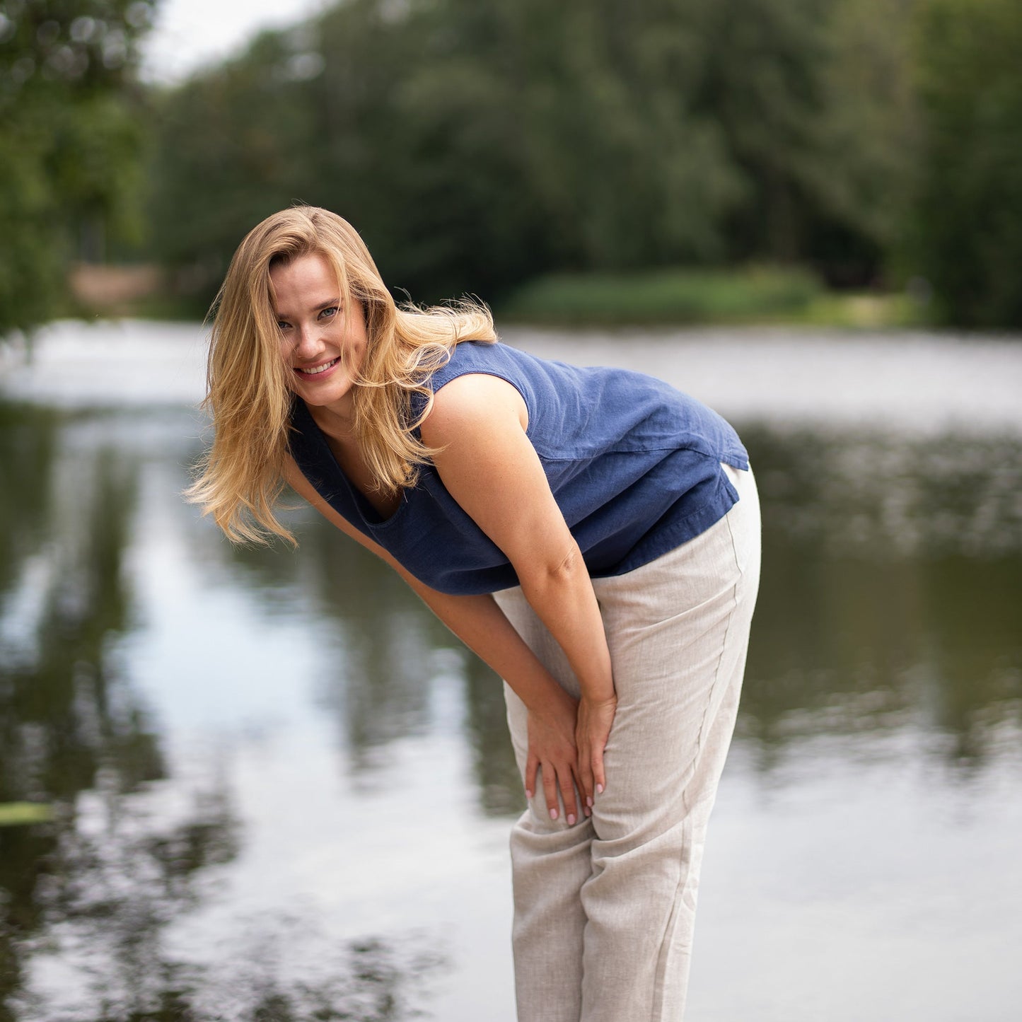 Linen Tank Top Hana Storm Blue