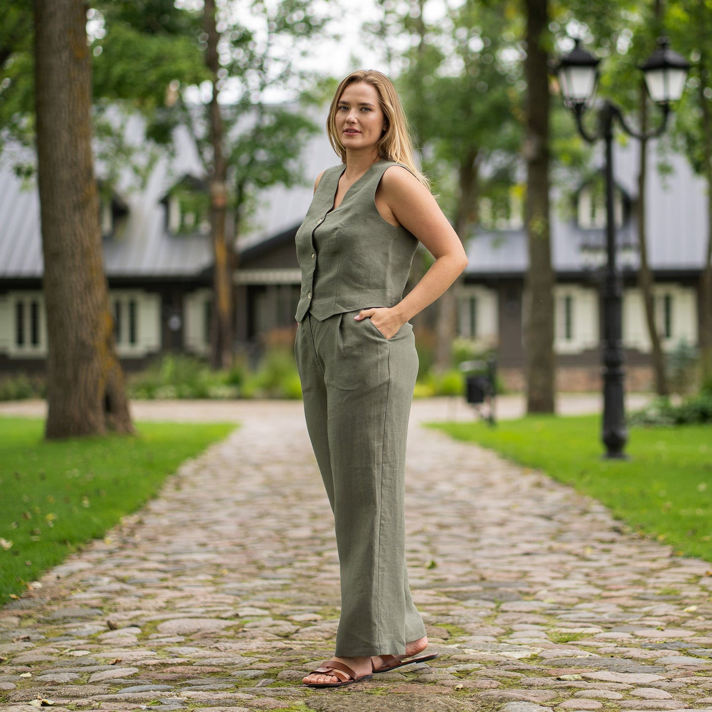 Linen Vest & Wide Leg Pants 2-Piece