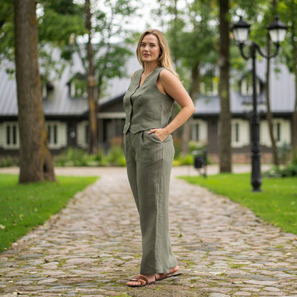 Linen Vest & Wide Leg Pants 2-Piece