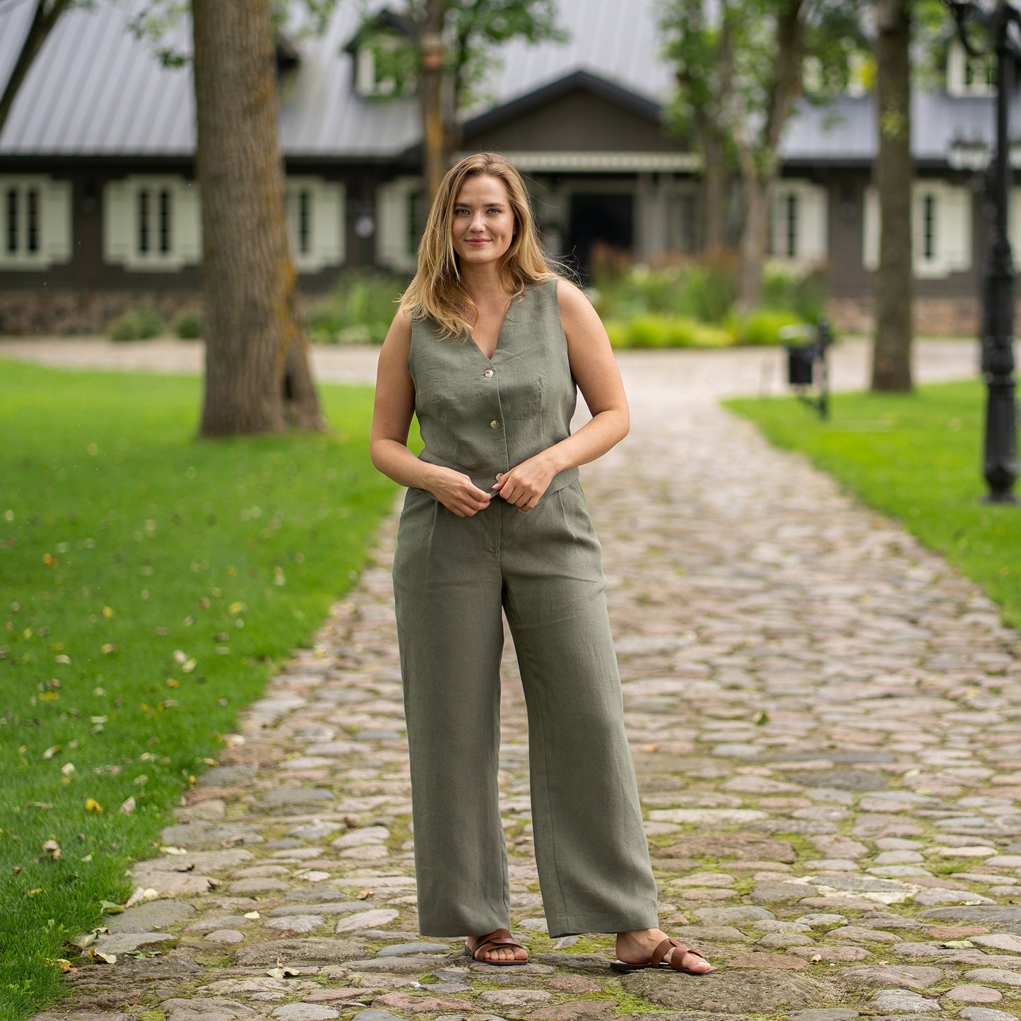 Linen Vest & Wide Leg Pants 2-Piece