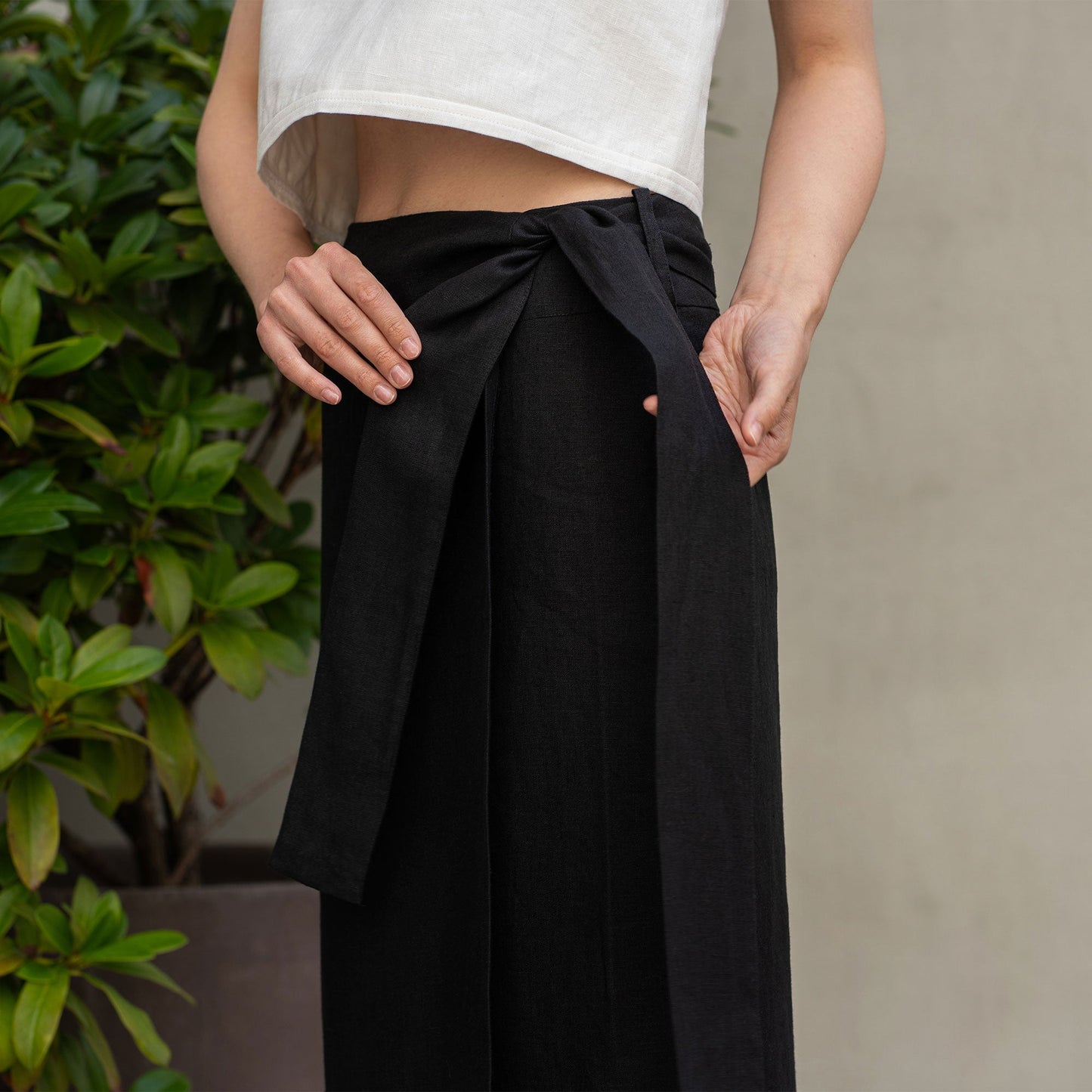 Linen Wrap Skirt With Pockets Everly