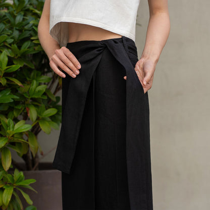 Linen Wrap Skirt With Pockets Everly