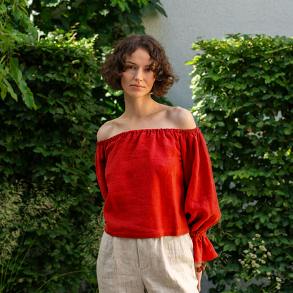 Off The Shoulder Linen Top Jessica