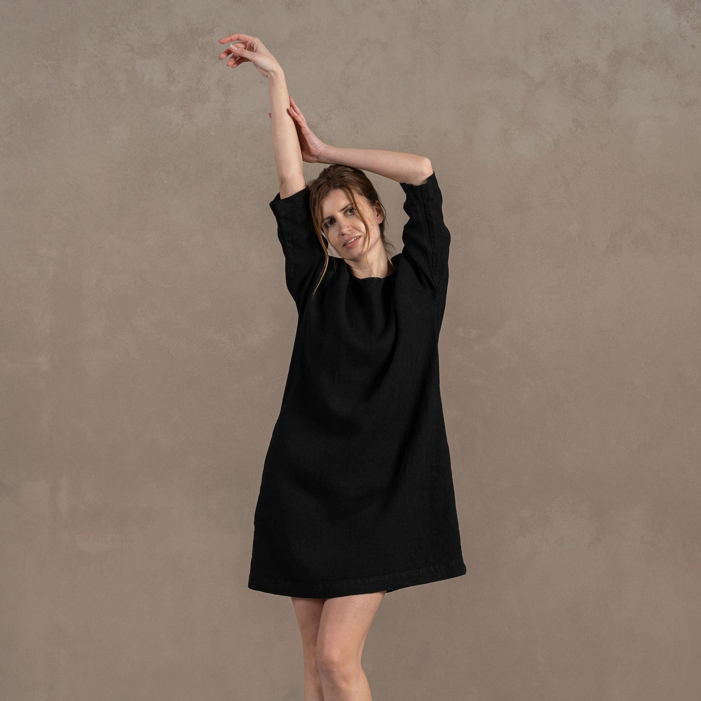 Linen Tunic Dress Selena Pure Black