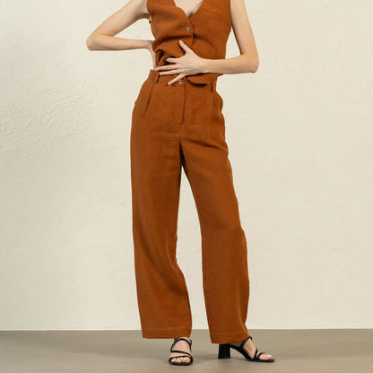 Linen Vest & Wide Leg Pants 2-Piece