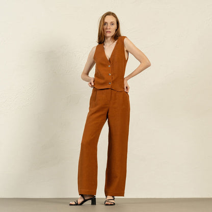 Linen Vest & Wide Leg Pants 2-Piece