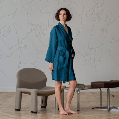 Women's Linen Short Robe