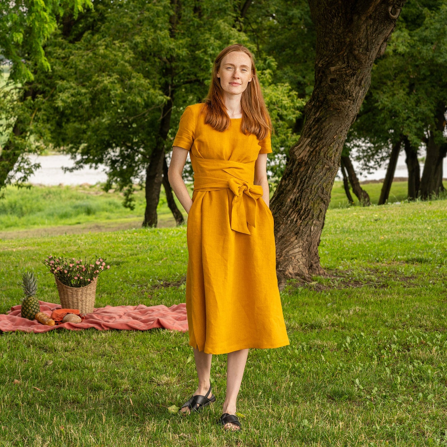 Short Sleeve Linen Wrap Dress Milly