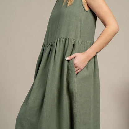 Linen Smock Dress Maya Stone Green
