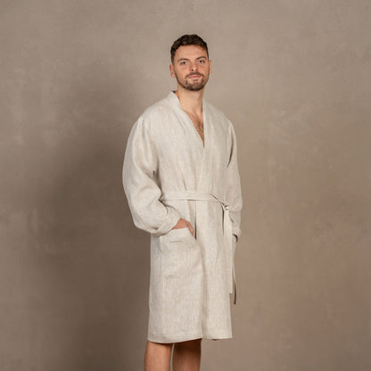 Men's 100% Linen Bath Robe
