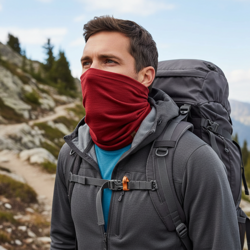 Men's Merino Active Neck Gaiter Royal Cherry / Red