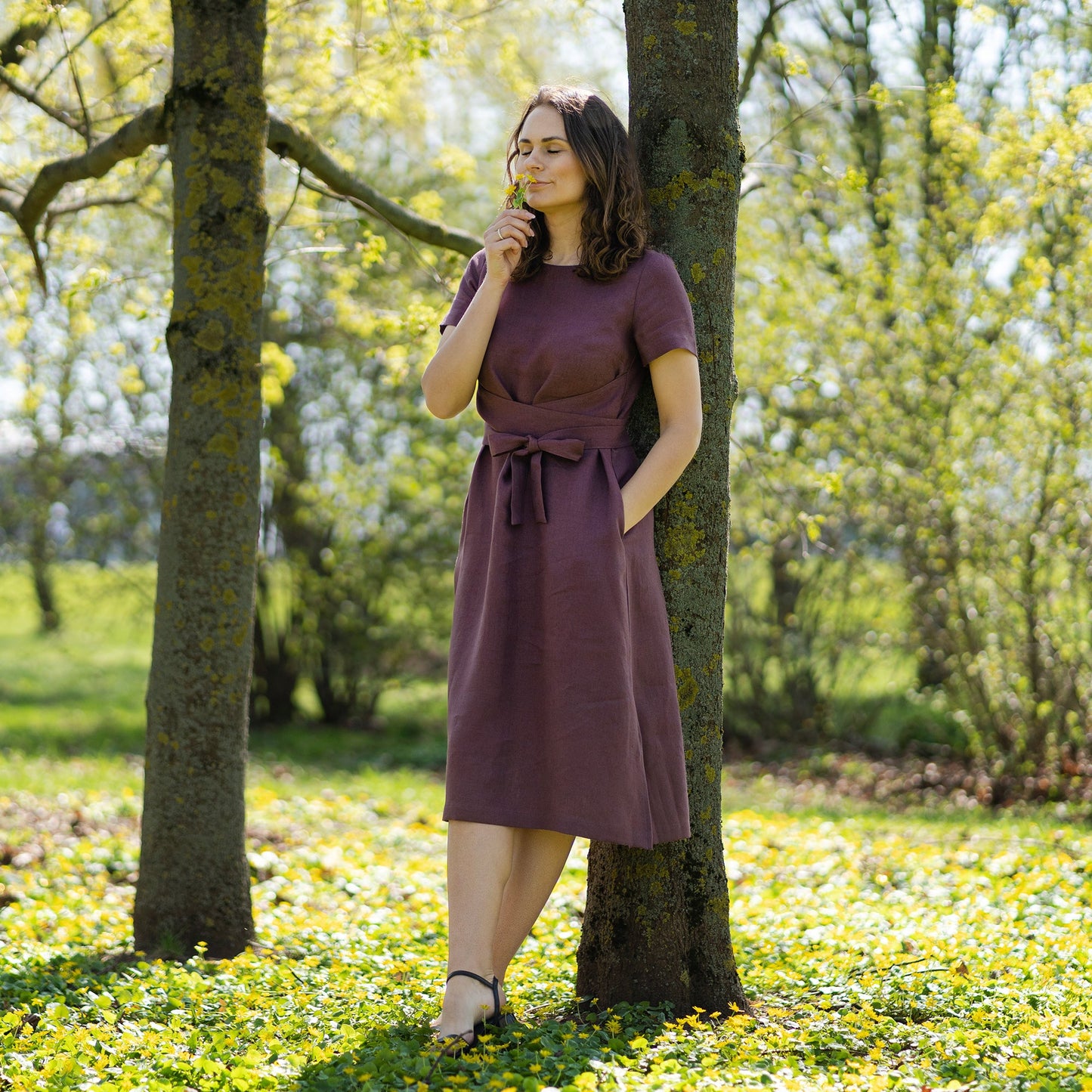 Short Sleeve Linen Wrap Dress Milly