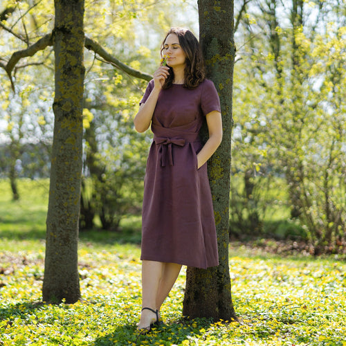 Short Sleeve Linen Wrap Dress Milly